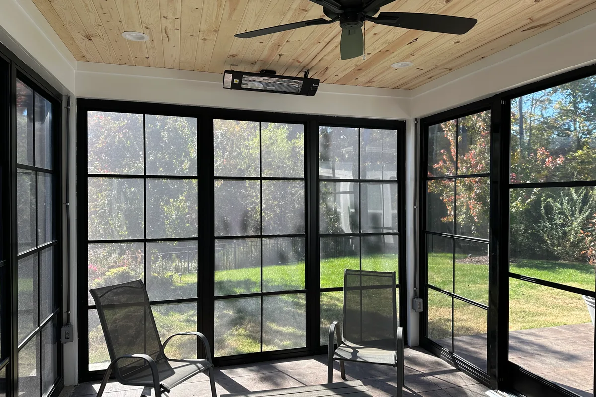3-season porch enclosure finished detail Huntersville Mecklenburg County addition