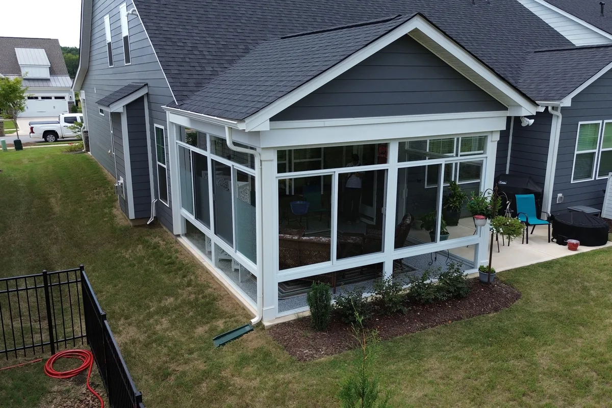 Completed glass porch enclosure detail Union County NC installation