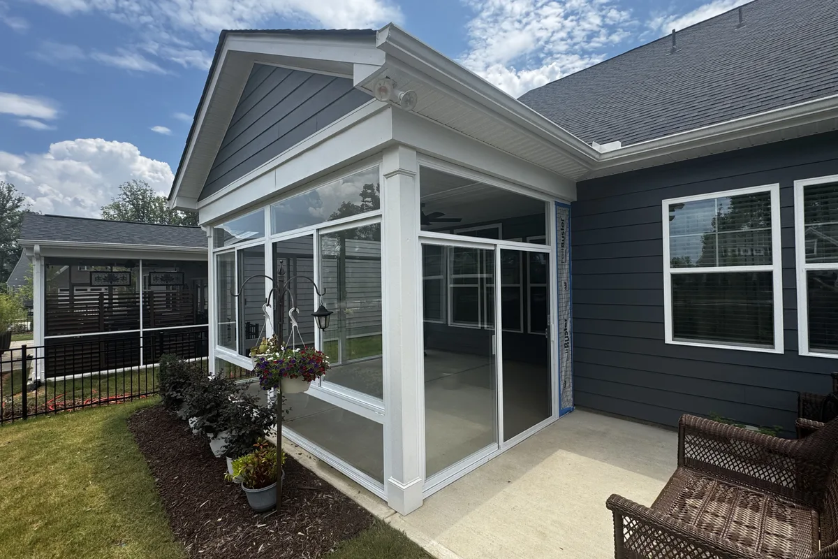 Completed glass porch enclosure detail Mantle Ridge Indian Trail NC