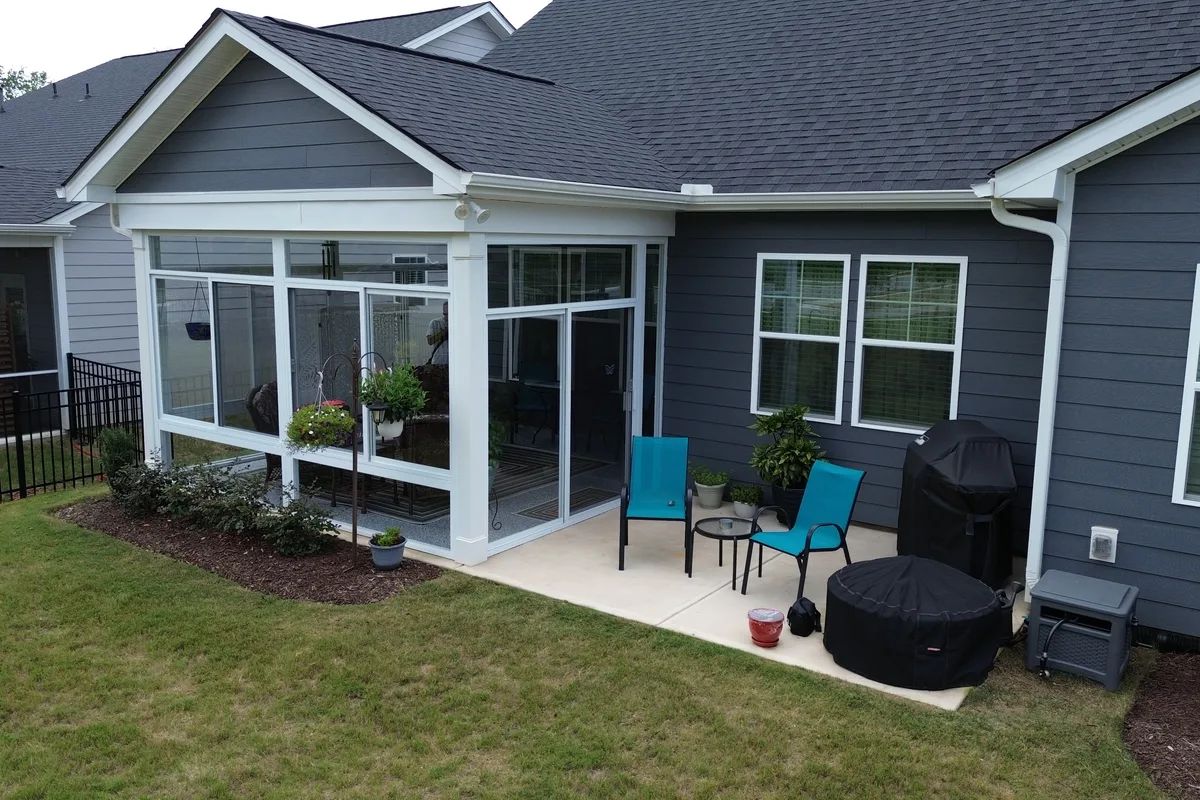 Installed 3-season sunroom glass enclosure detail Indian Trail NC