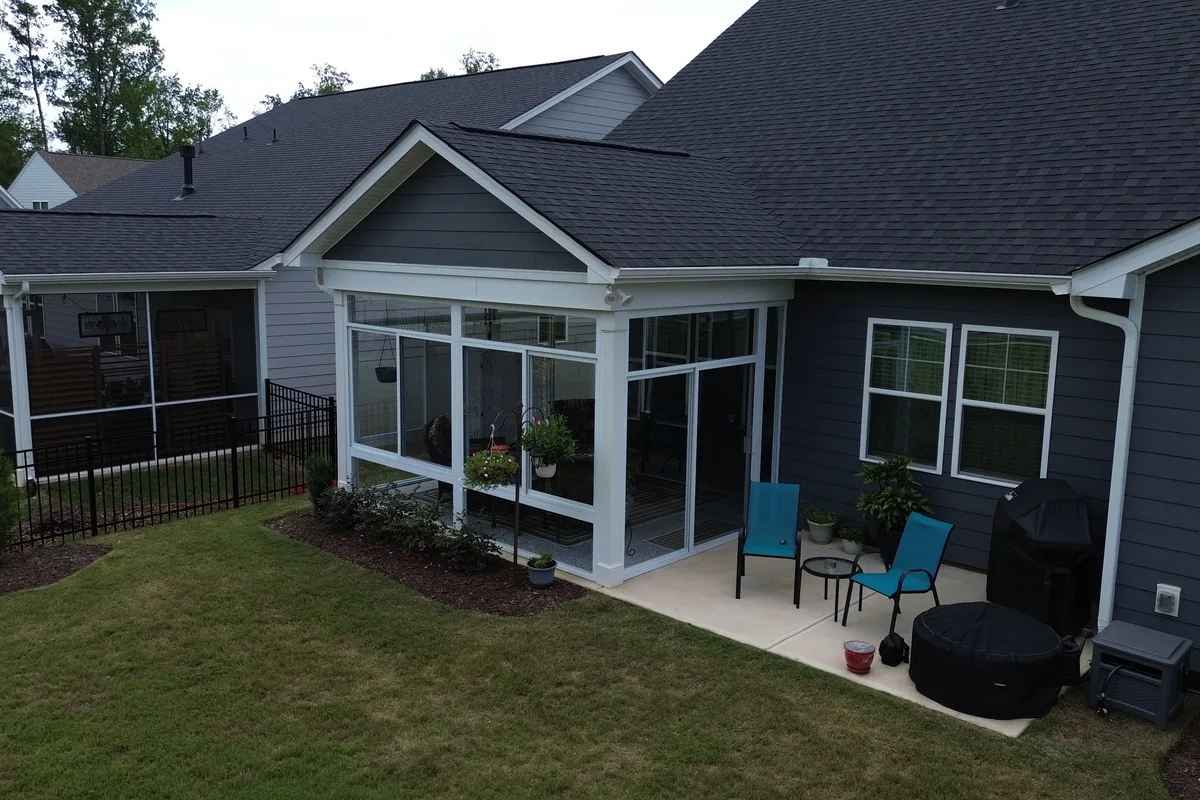 Completed glass room addition showing window detail Mantle Ridge