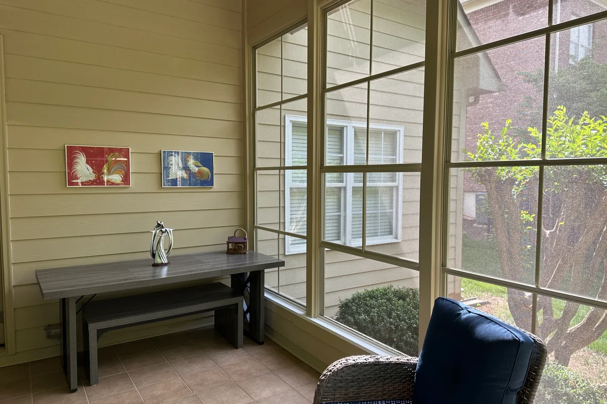 Affordable vinyl film sunroom enclosure detail Mecklenburg County NC