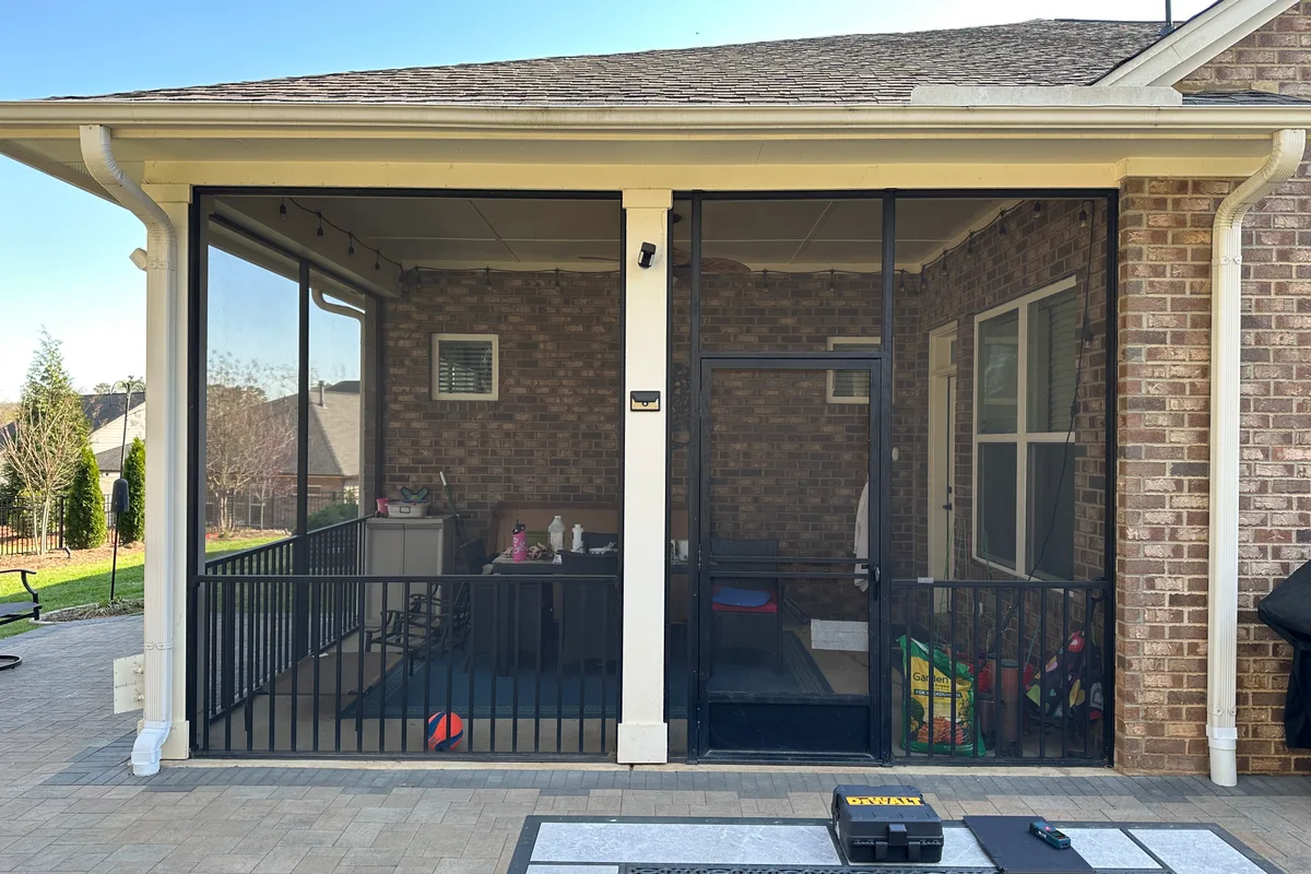 Porch framing before vinyl film 3-season room installation Mecklenburg County