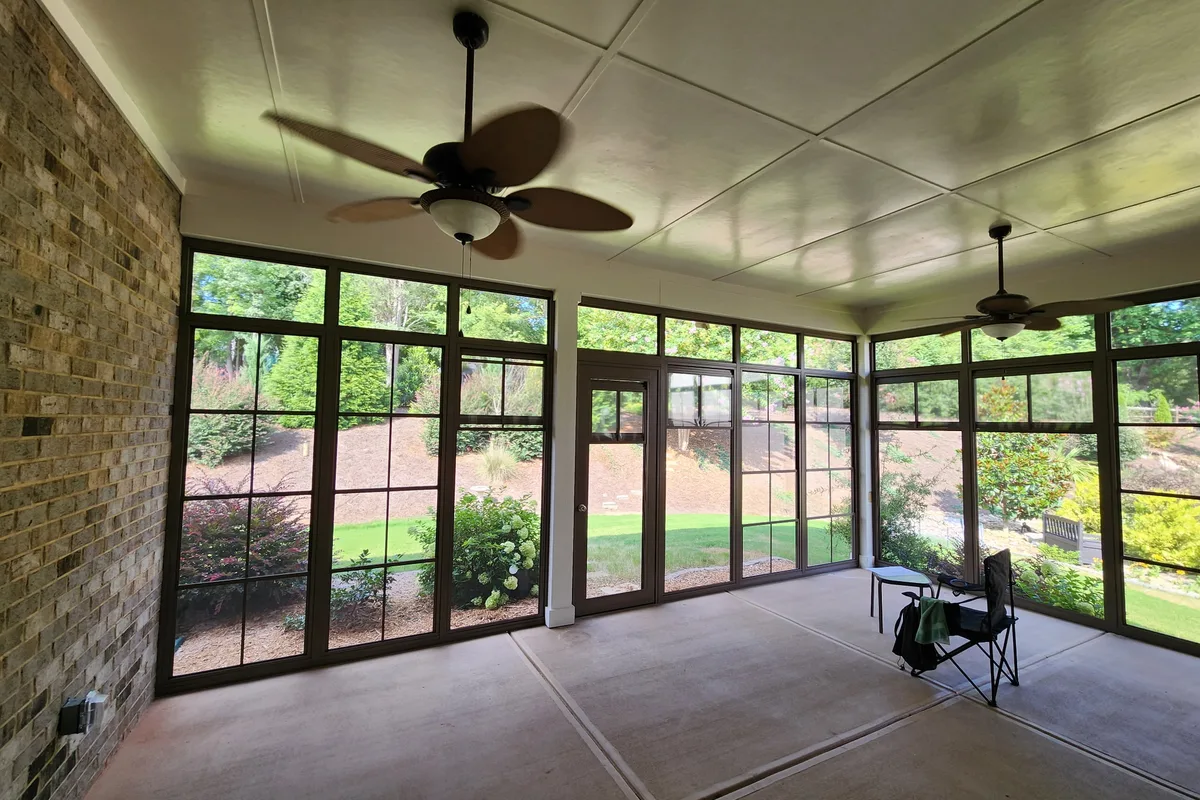 Installed vinyl porch enclosure detail Matthews 3-season room