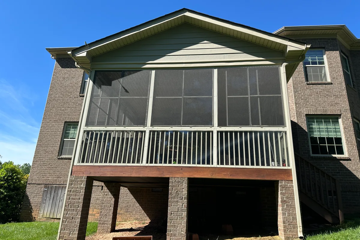 Screened porch vinyl film conversion detail Charlotte NC project