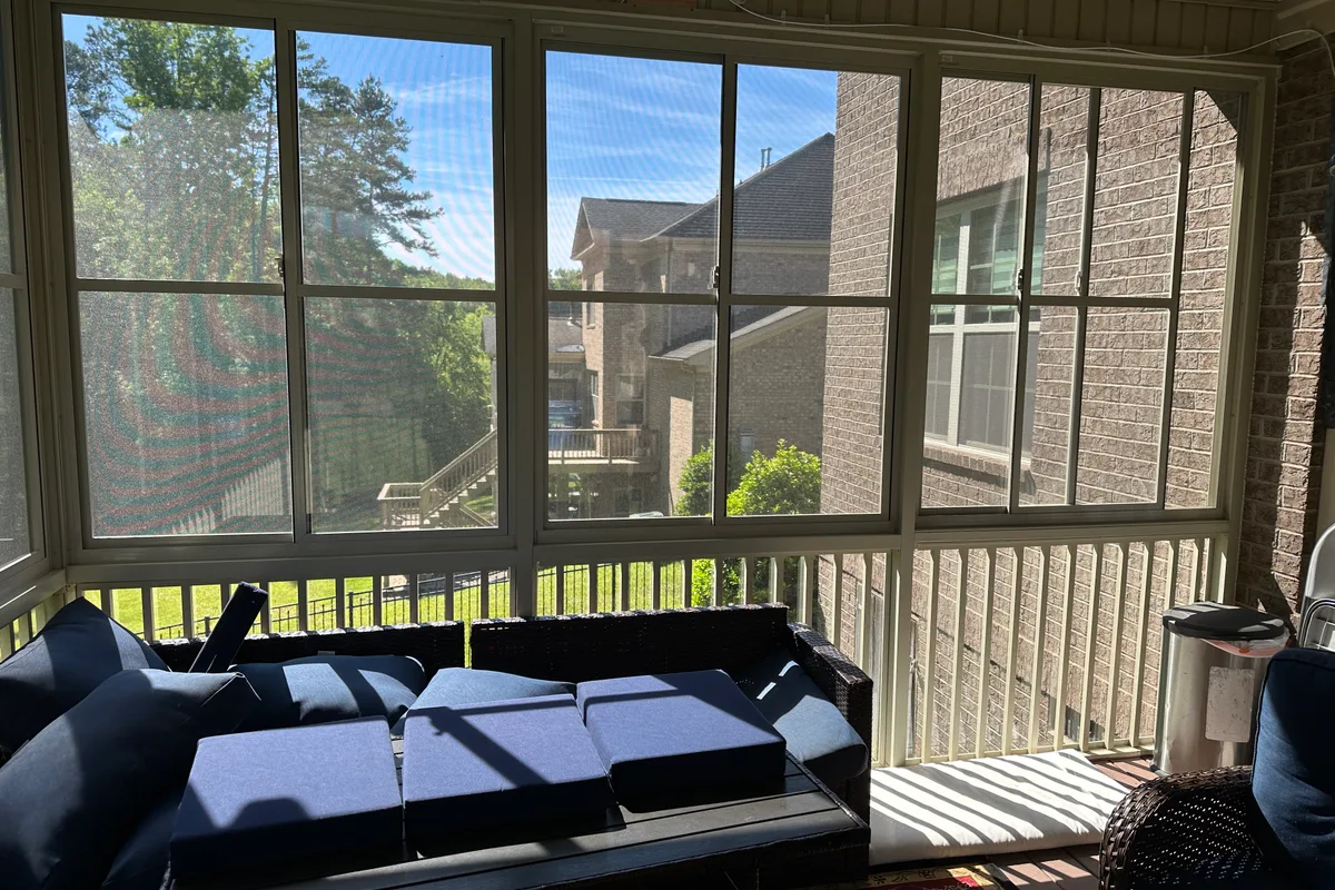 3-season vinyl film sunroom finished detail Mint Hill enclosure