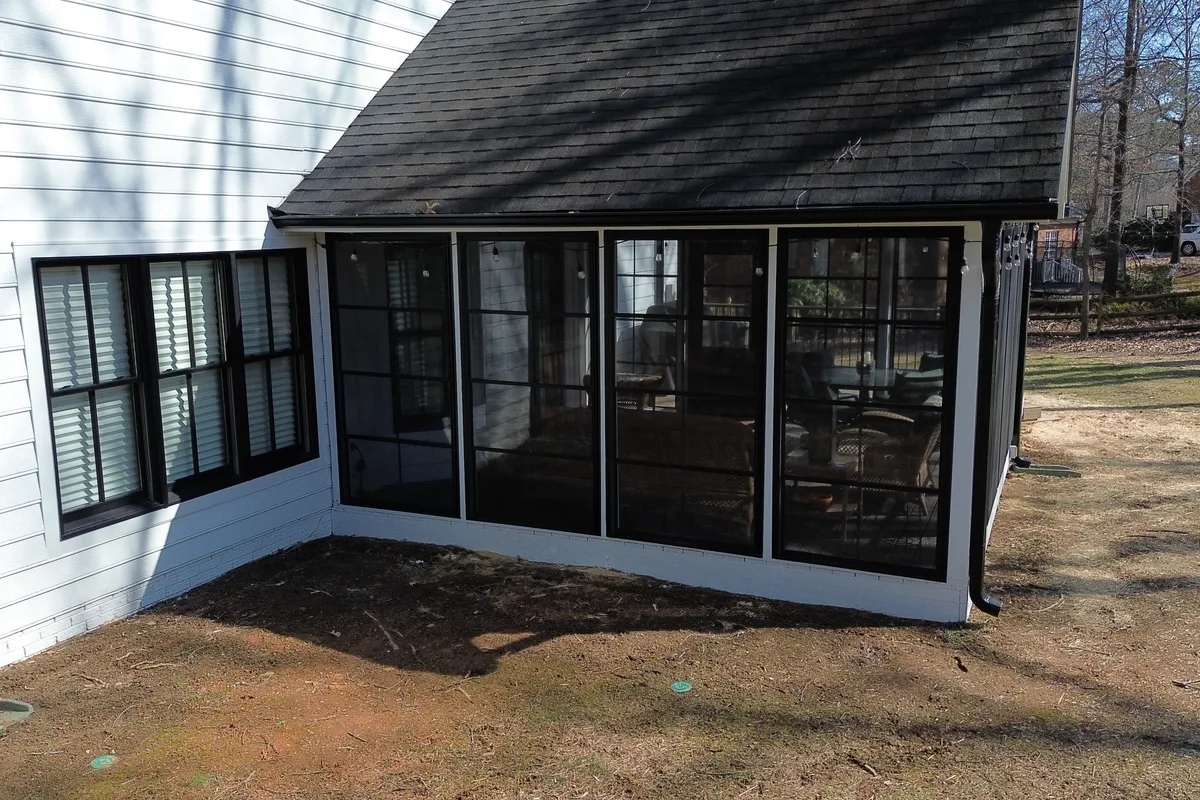 Finished vinyl film enclosure panel detail Monroe NC